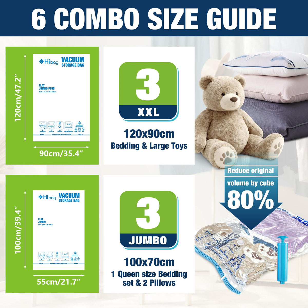 HIBAG vacuum storage bags durable PA+PE material keeps dust and moisture out.