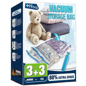 HIBAG vacuum storage bags XXL and Jumbo opened showing generous capacity for bulky items.