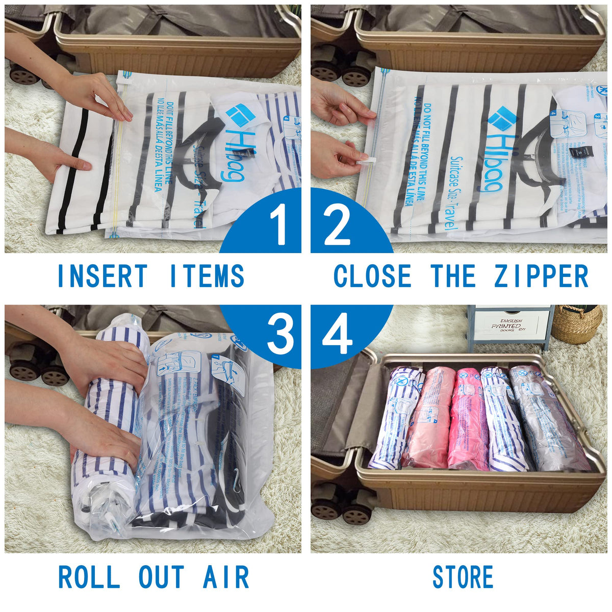 HIBAG bags come in multiple sizes for clothes and bedding.