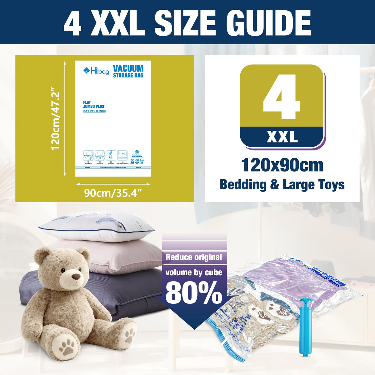 HIBAG XXL hand pump bag demonstrates easy air removal for efficient storage.