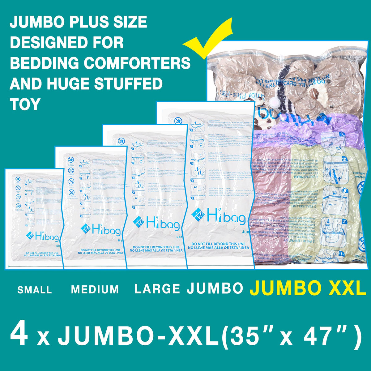 HIBAG XXL bag sealed with double zipper for secure long-term storage.