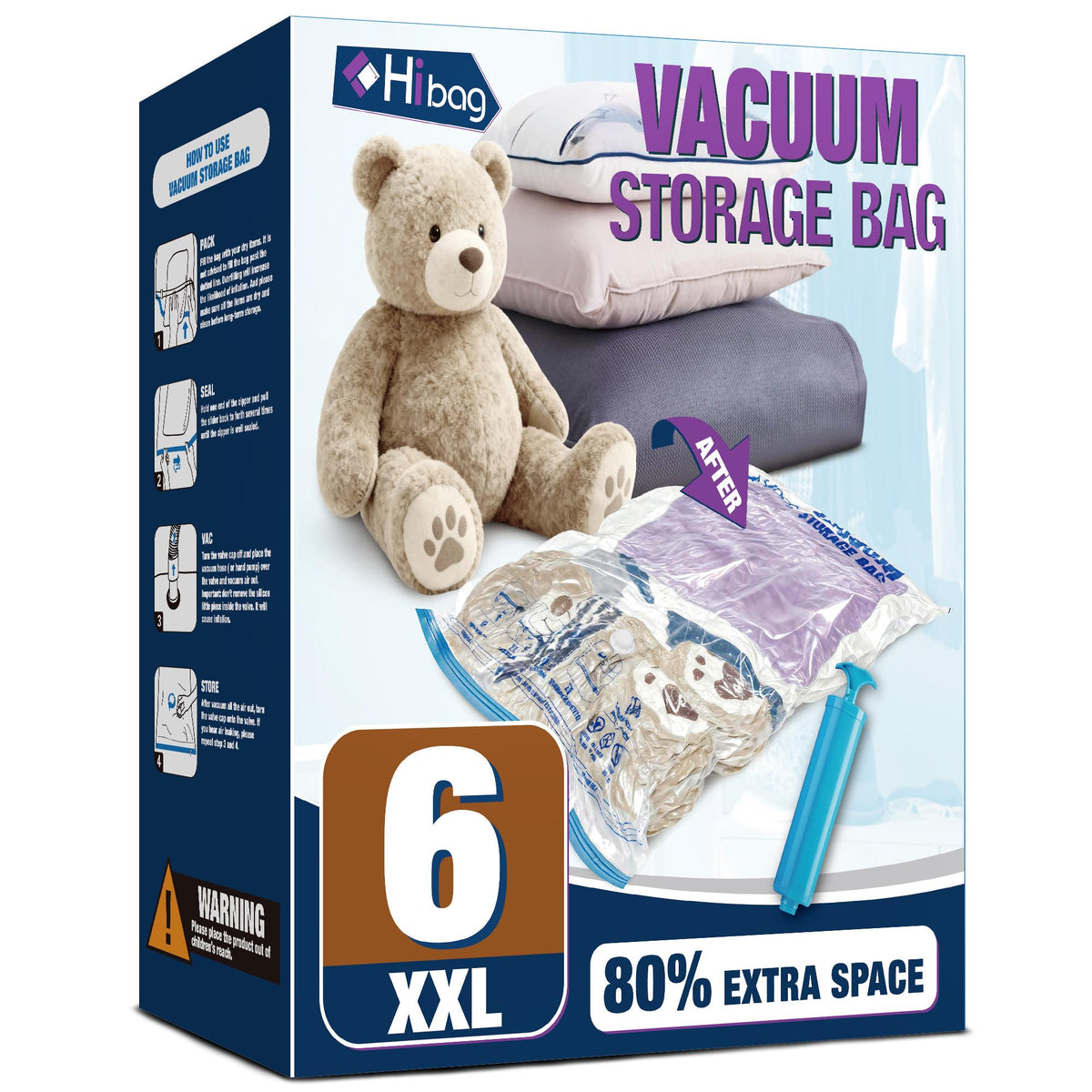 HIBAG XXL bedding storage bag with hand pump for airtight sealing