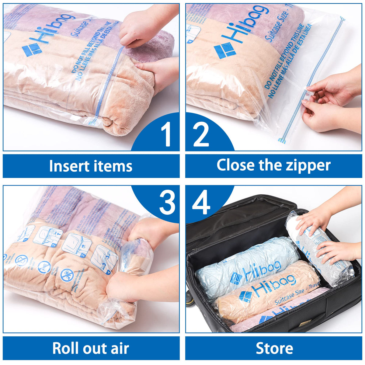 HIBAG yellow-blue seal lines indicate the bag is properly closed.
