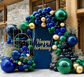 hibaopati dark-green-blue arch kit assembly creates a vivid party backdrop