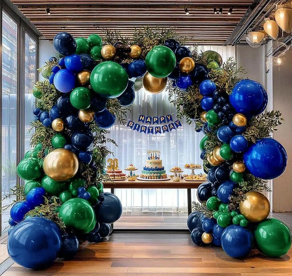 hibaopati navy-blue-gold balloons backdrop ideal for elegant weddings