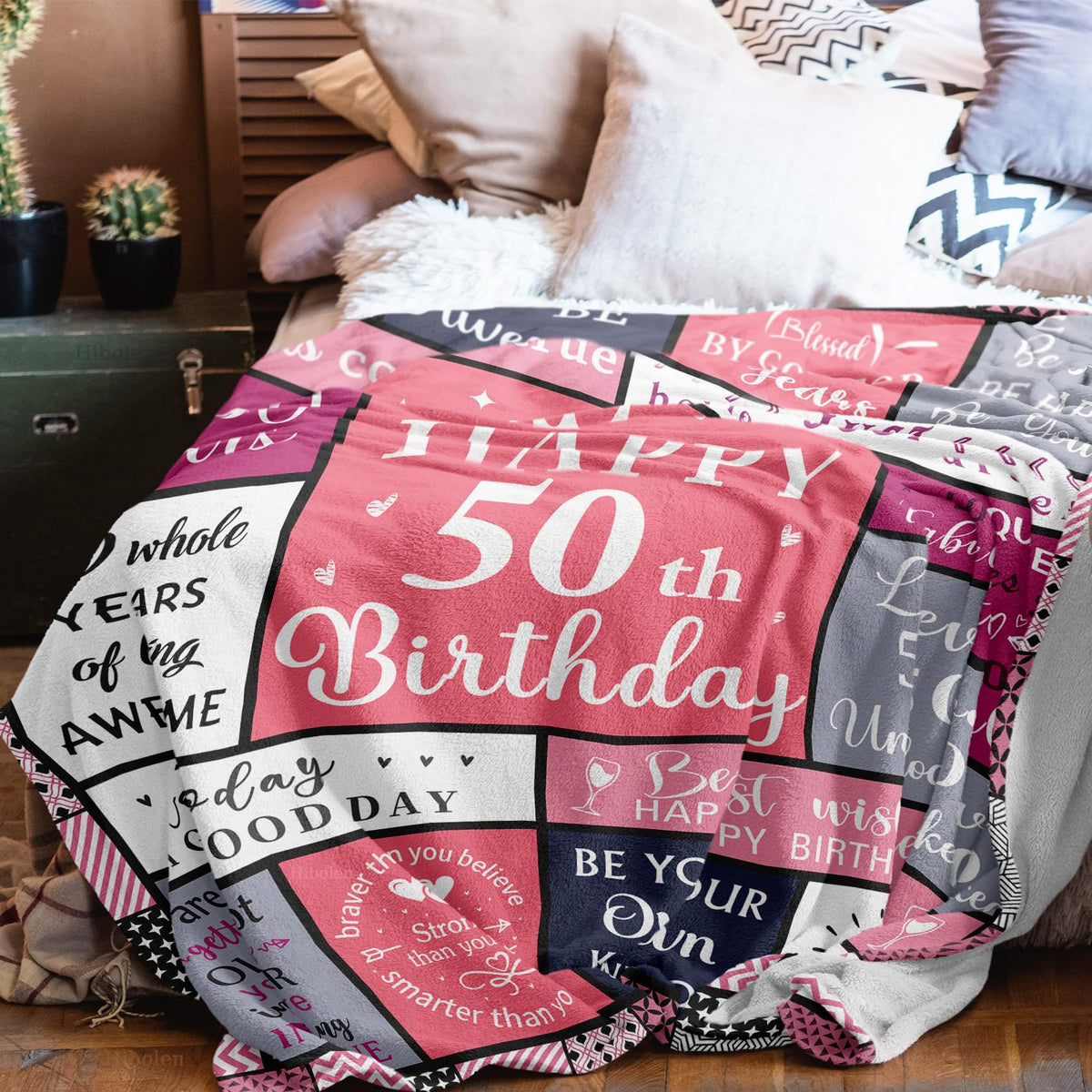 Hibolen 50th birthday blanket pattern detail showcases thoughtful design
