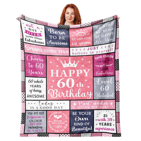 Hibolen 60th birthday blanket with main design, a cozy gift idea for her.