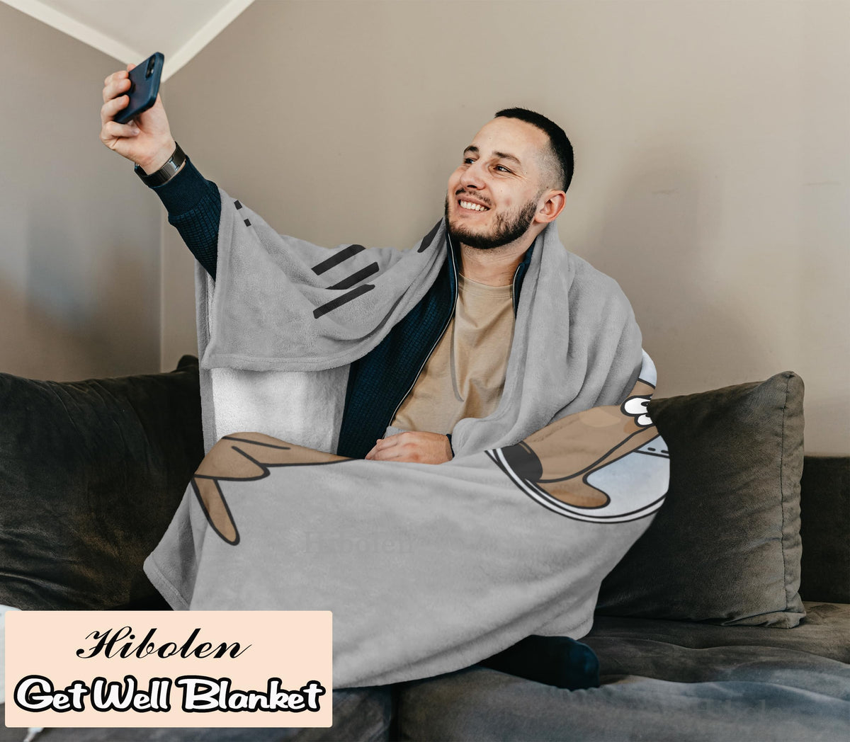 Hibolen Get Well Blanket draped over a bed for warmth