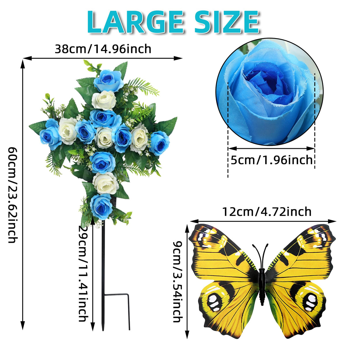 Hibsotco decorative green butterflies add lifelike detail to the cross.