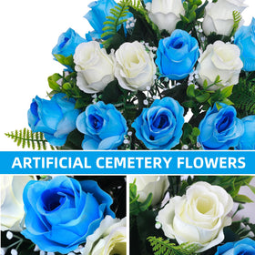 Hibsotco artificial roses with 18 heads per bouquet for lush memorial display.
