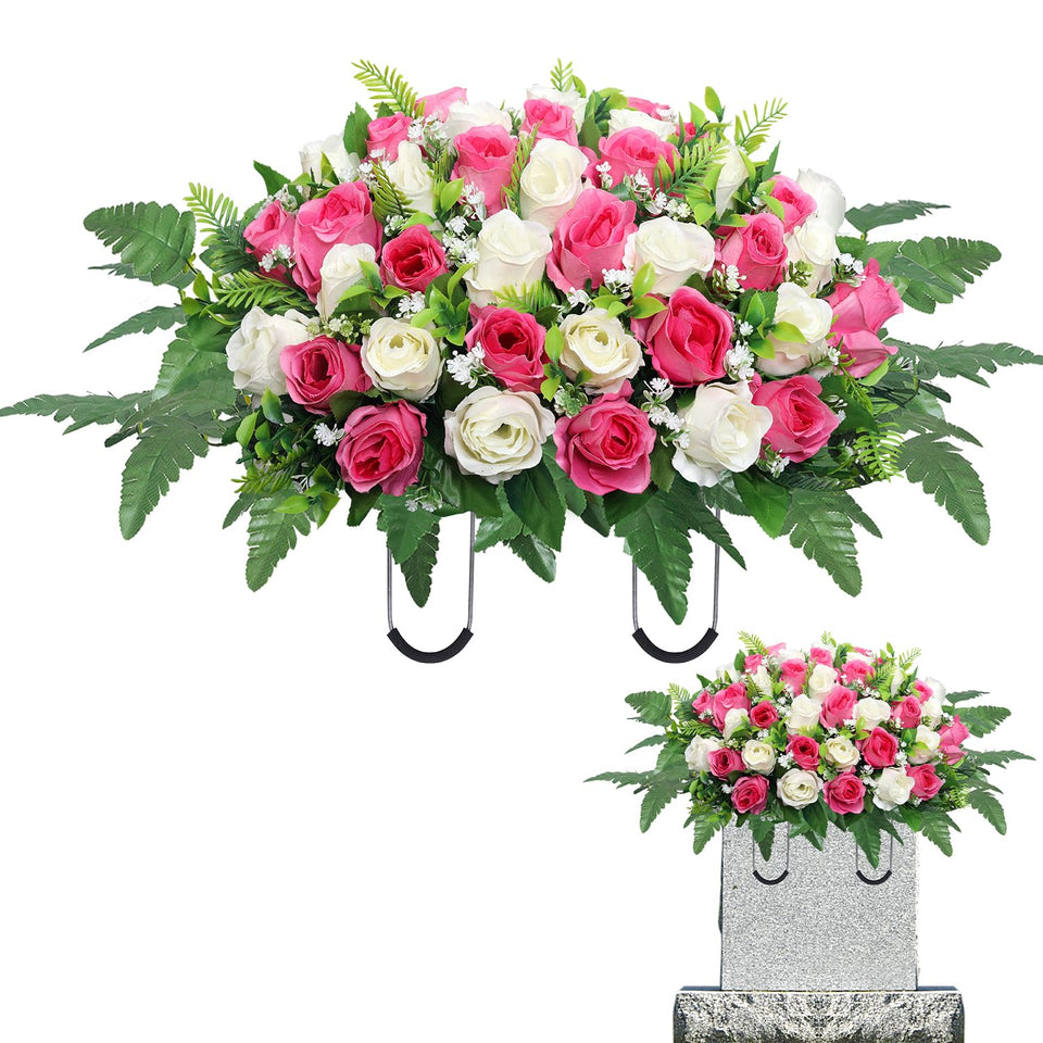 Hibsotco artificial cemetery flowers saddle showcases a durable, realistic arrangement for lasting memorials.