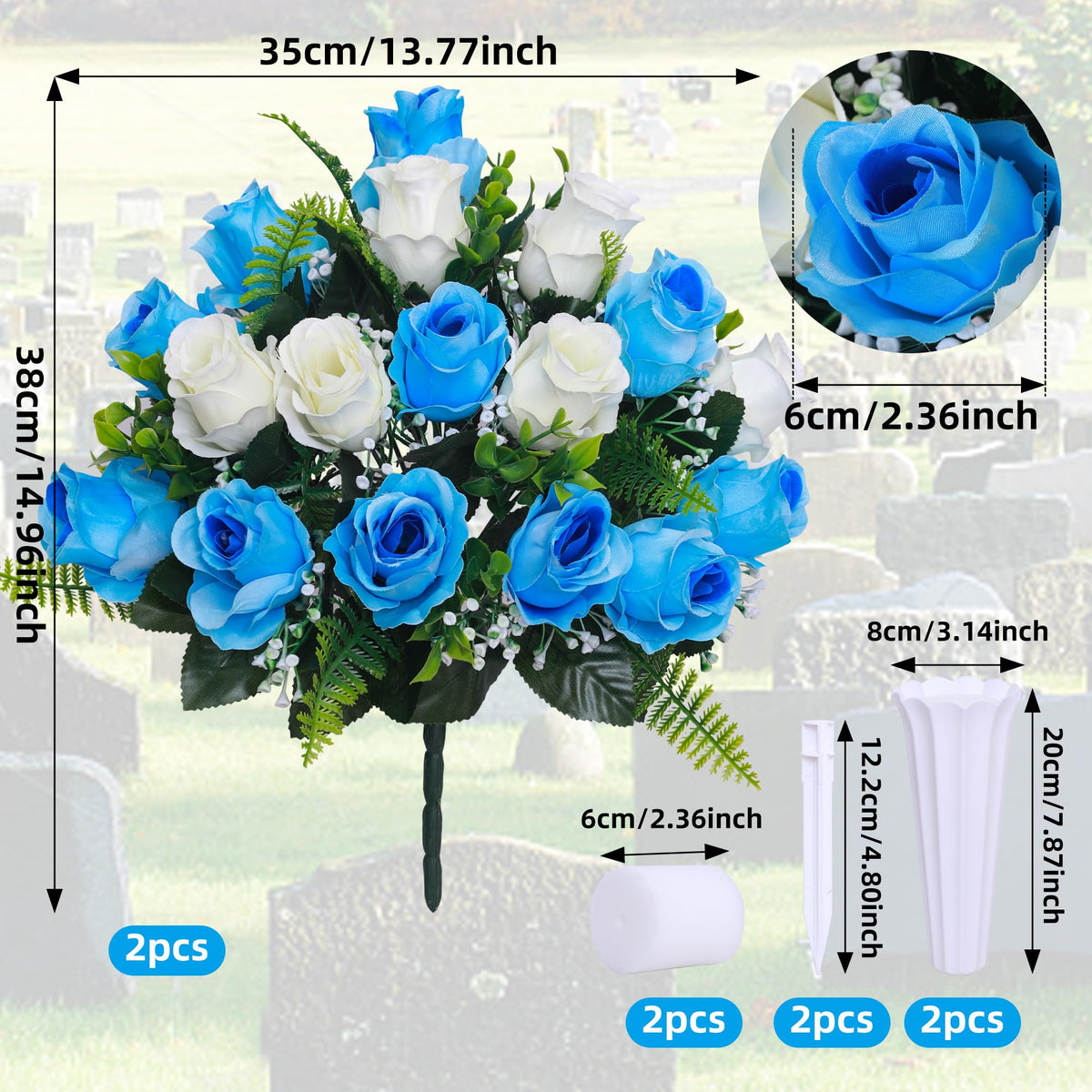 Hibsotco cemetery flower vase setup showing ground spikes for stable grave installation.