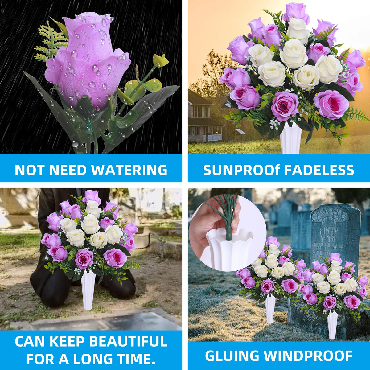 Hibsotco cemetery decor set packaging includes two bouquets and two vases