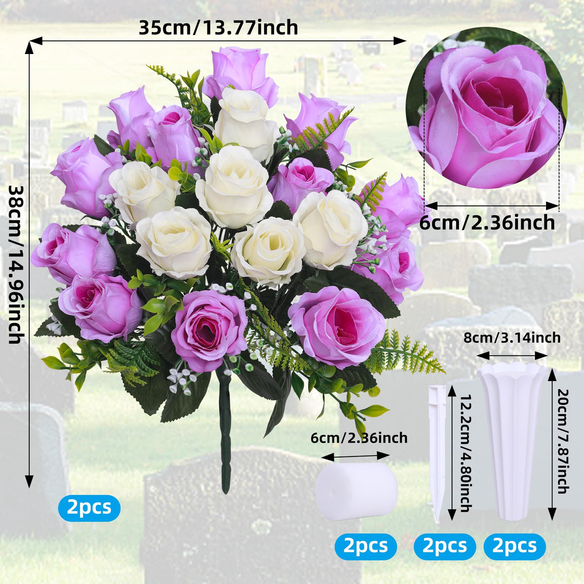 Hibsotco grave vase with ground spike keeps cemetery arrangements steady