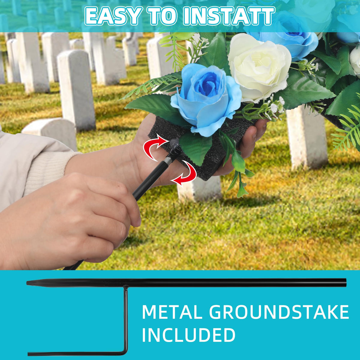 Hibsotco 28 cm ground spike for stable gravesite installation.