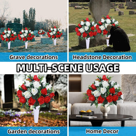 Hibsotco packaging includes two bouquets, two vases, and sponges for stability.