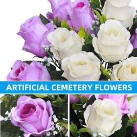 Hibsotco silk and plastic roses resist fading in all weather