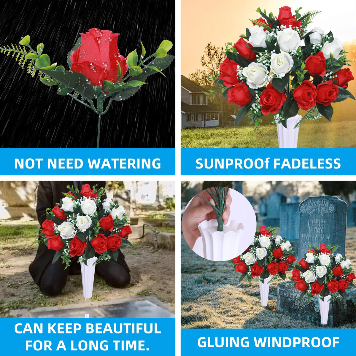 Hibsotco weather-resistant artificial flowers maintain color through seasons.