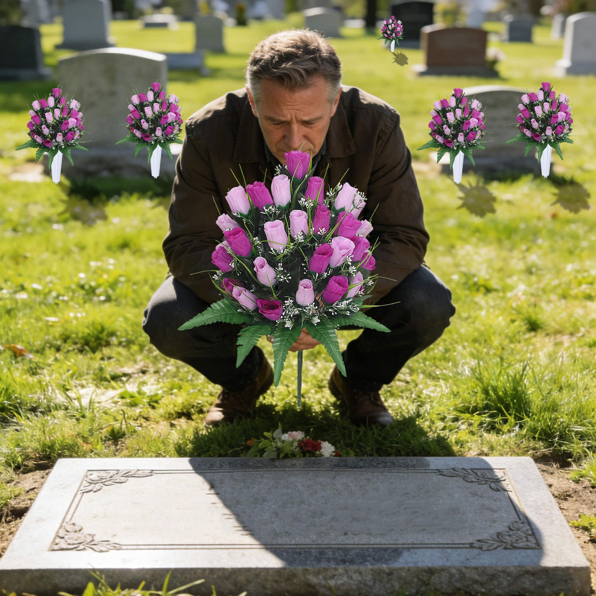 Hibsotco zero-maintenance grave decor requires no watering or care.