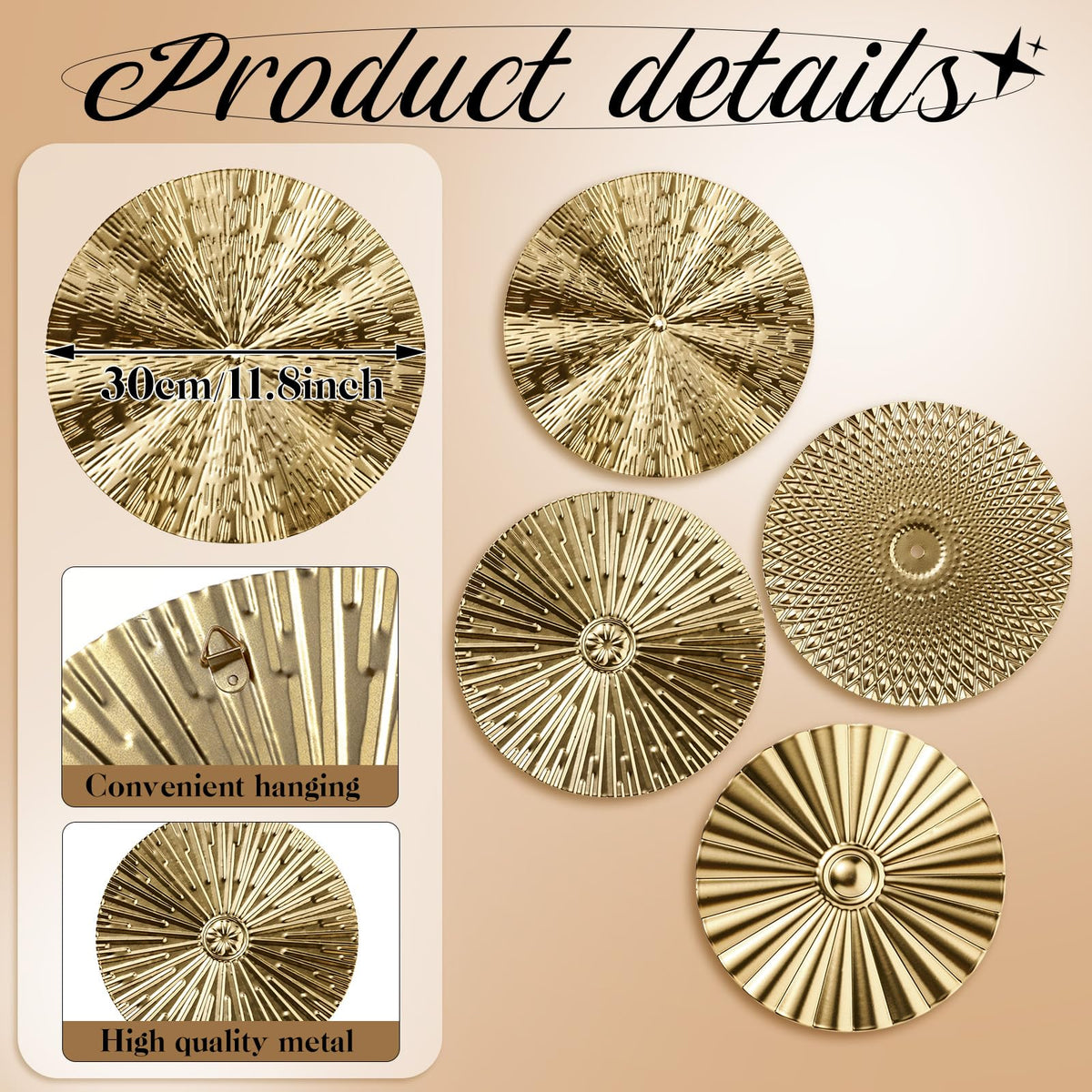 Hicarer 12in sunburst wall art in gold ideal for entryways