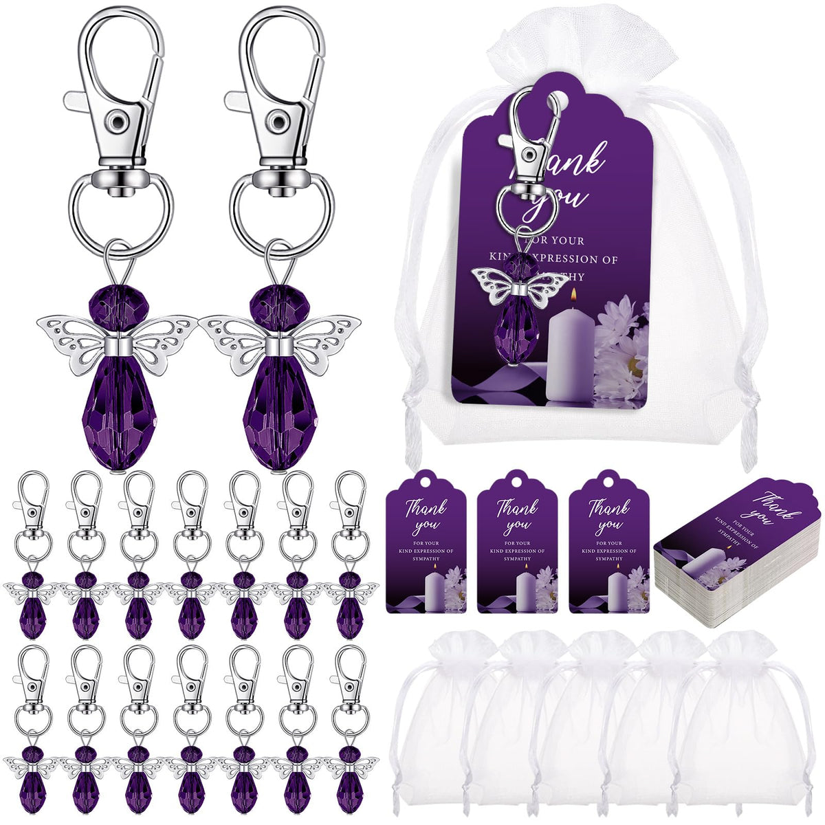 Hicarer angel keychain funeral favor in purple, a durable keepsake for guests.