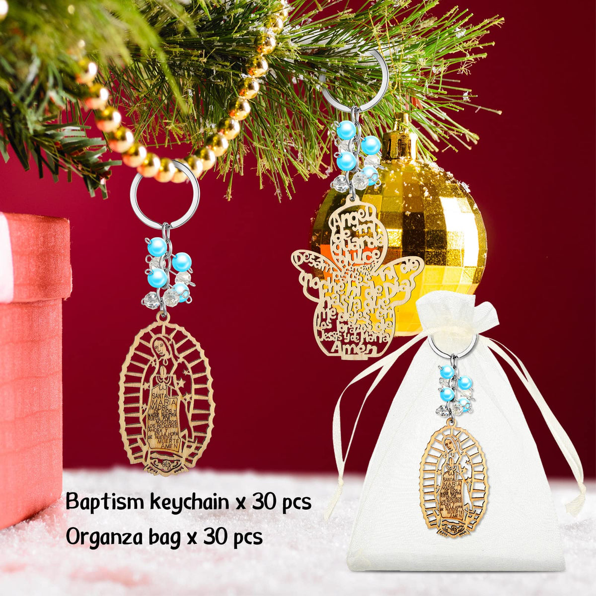 Hicarer cross design with blue pearls and organza bags for gift presentation.