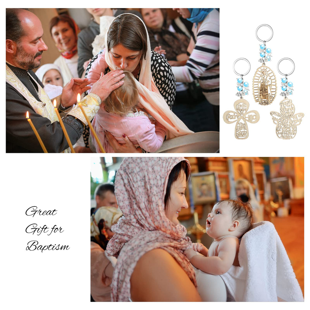 Hicarer key rings paired with prayer cards for invitation presentation.