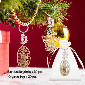 Hicarer Santa Maria prayer inscribed wooden keyring for religious ceremonies