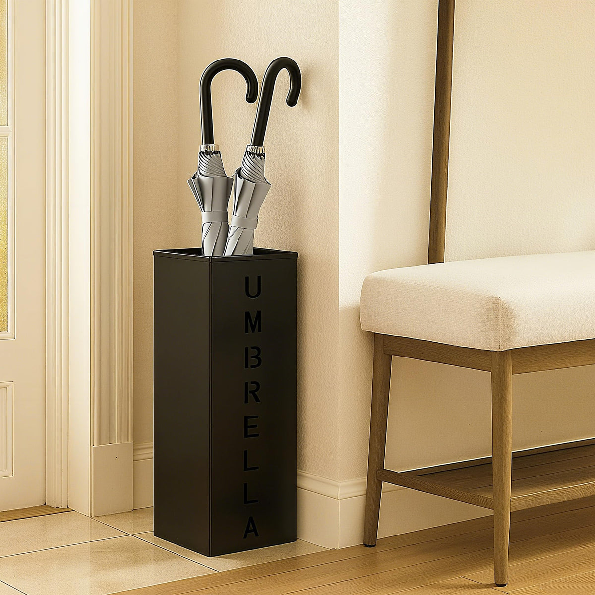 Hiceeden indoor-outdoor umbrella holder in use matches modern decor while organizing entryways