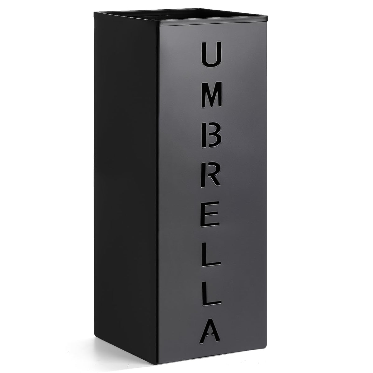 Hiceeden square metal umbrella holder front view, sturdy base helps keep umbrellas upright