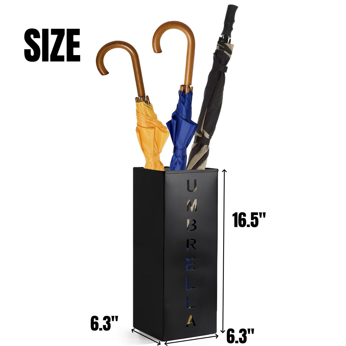 Hiceeden free-standing umbrella rack shows floor-level profile for easy hallway storage