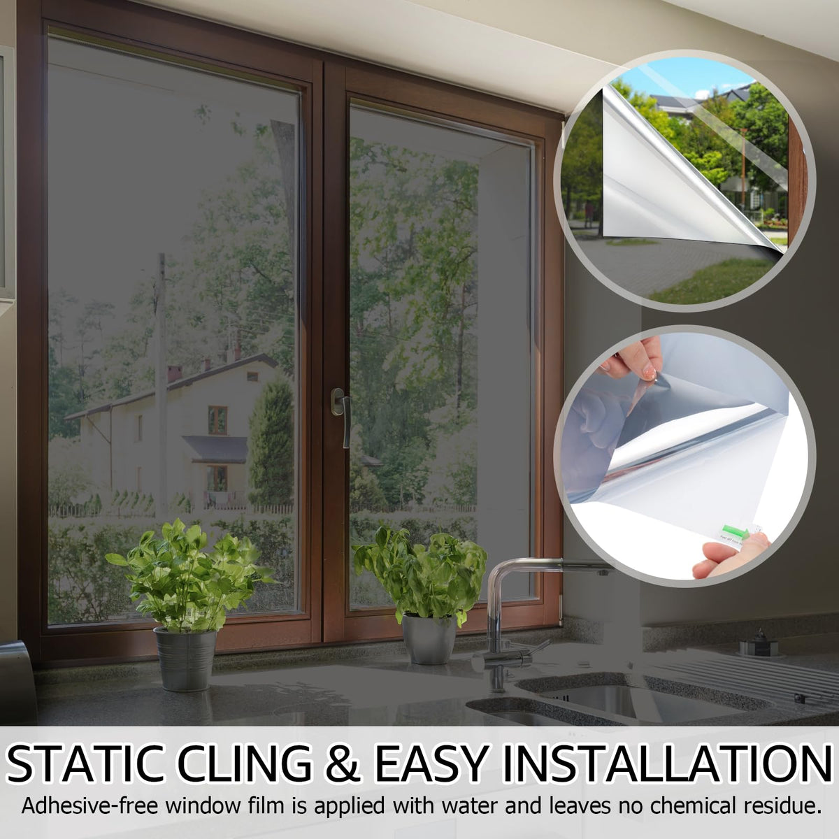 HIDBEA decorative window film offers a stylish mirror-like look for privacy.