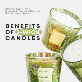 Hidden Label citronella outdoor candle suits patios, gardens, and campsites.