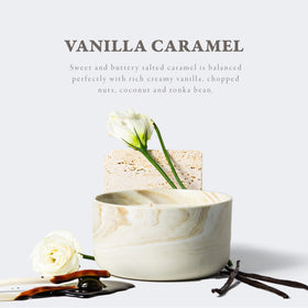 Hidden Label Vanilla Caramel Soy Candle three wicks lit, delivering even fragrance release