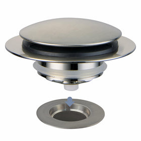 HIDROP brushed tub drain stopper close-up showing durable brass construction