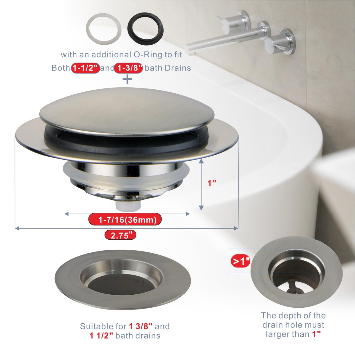 HIDROP universal compatibility graphic demonstrates fit with multiple drain styles