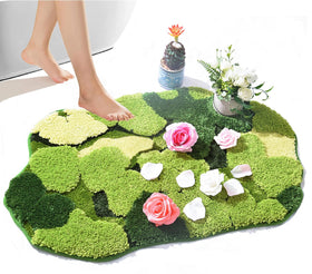 Hifuwan cute green moss shag bath rug with 3D leaves design for cozy bathroom decor