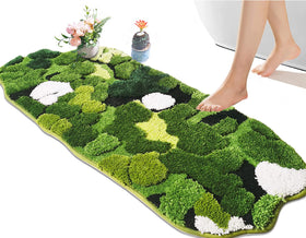 Hifuwan green moss bath rug with forest design for a cozy, moisture absorbing bathroom accent