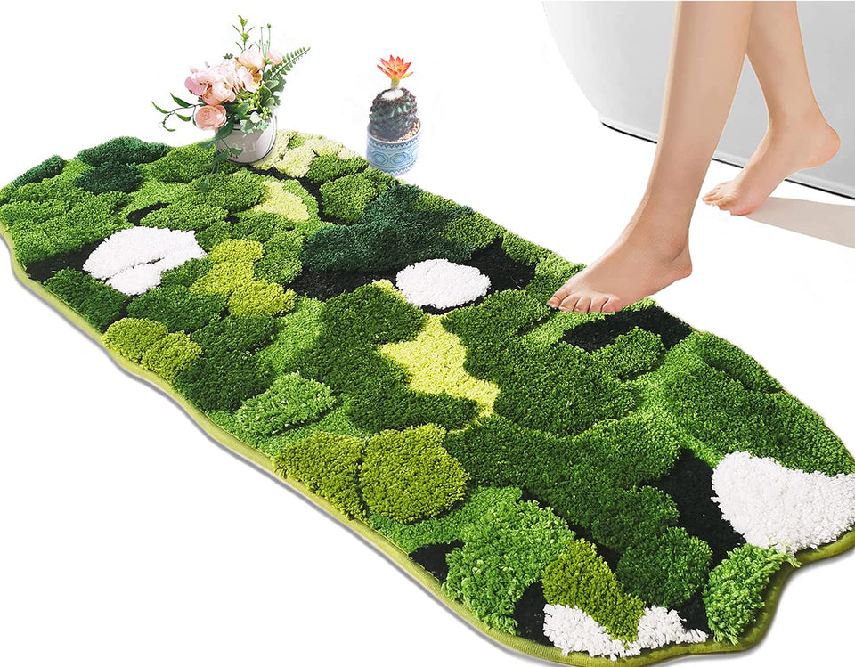 Hifuwan green moss bath rug with forest design for a cozy, moisture absorbing bathroom accent