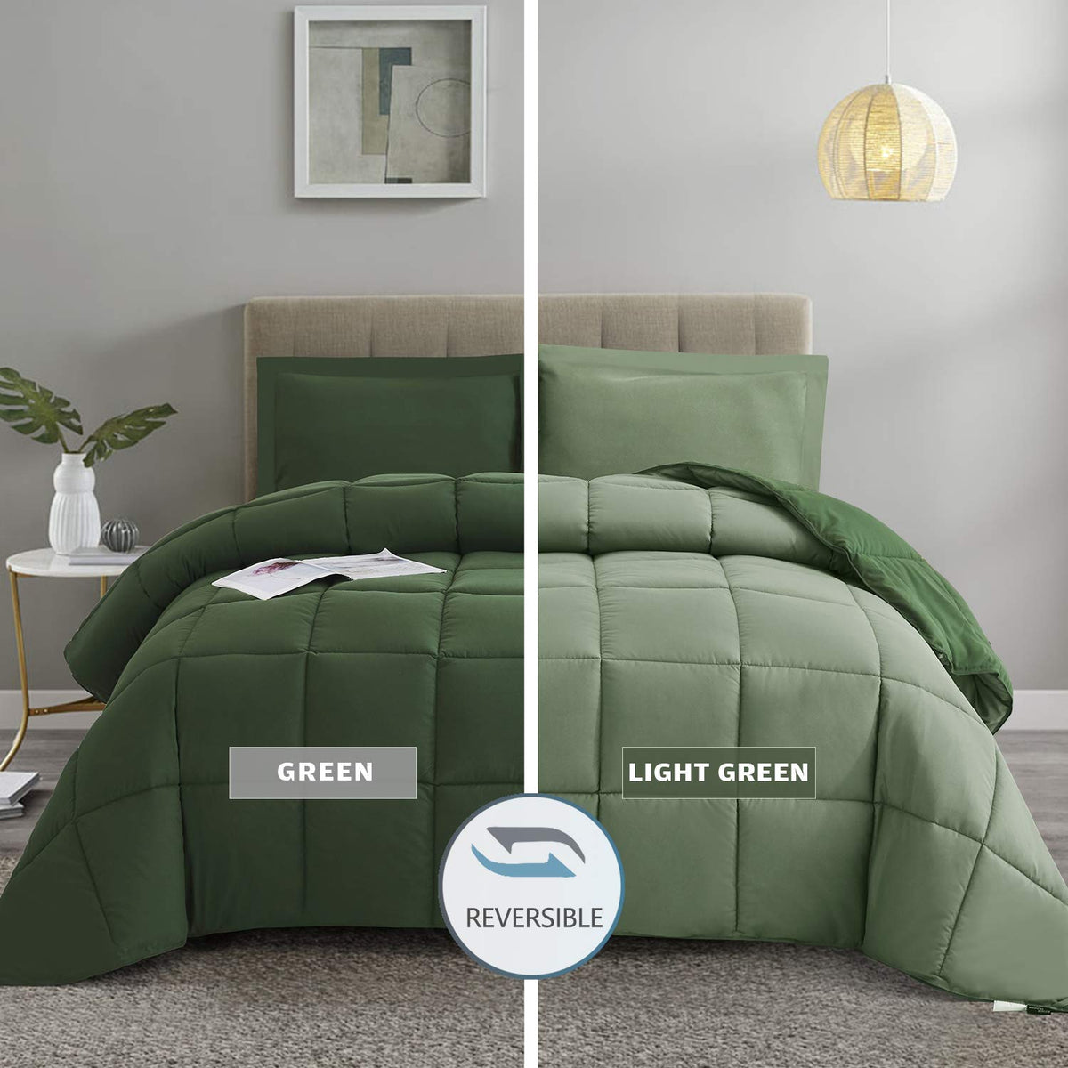HIG green comforter full-size box-stitched for even warmth and loft.