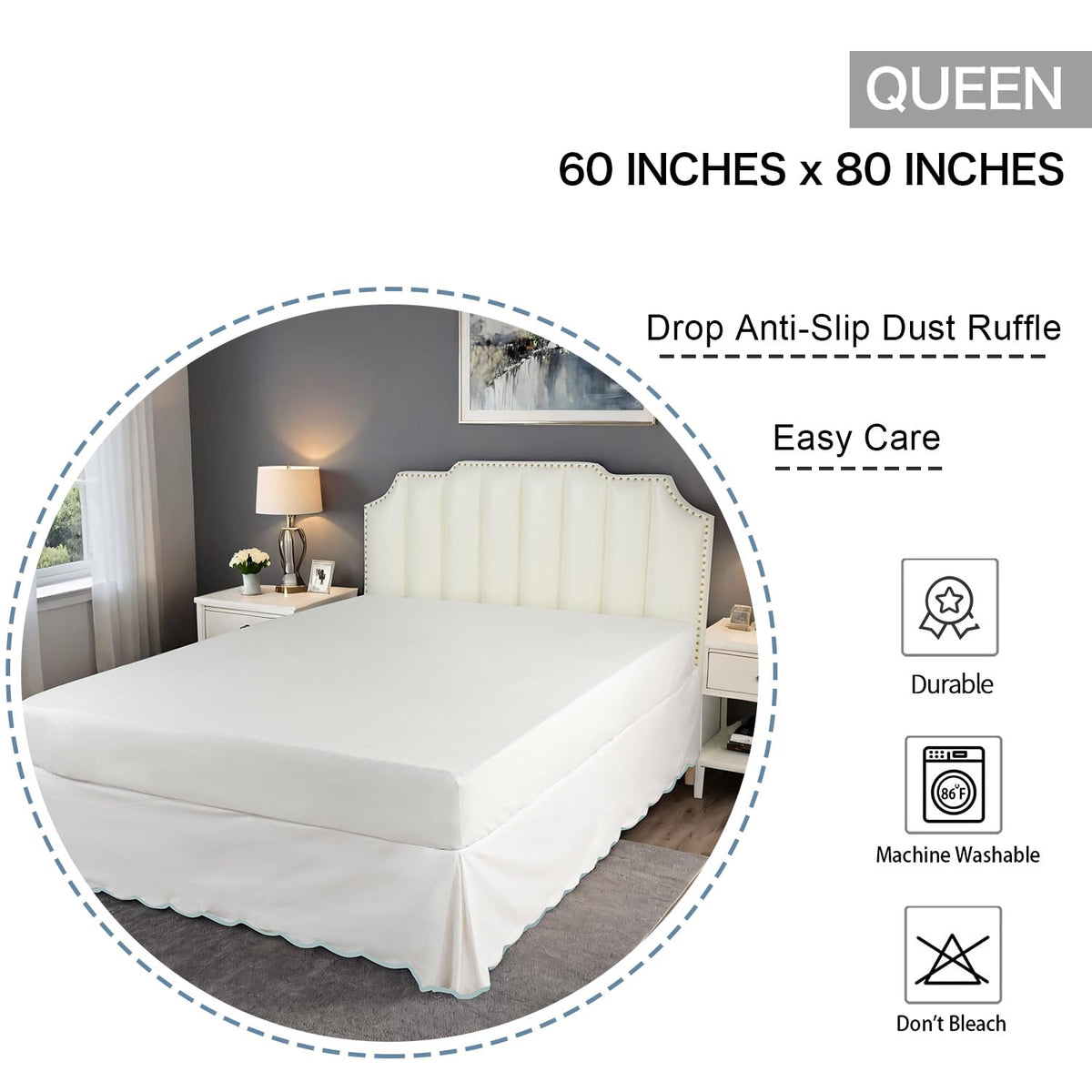 HIG Off White Chic bed skirt with scallop edge detail