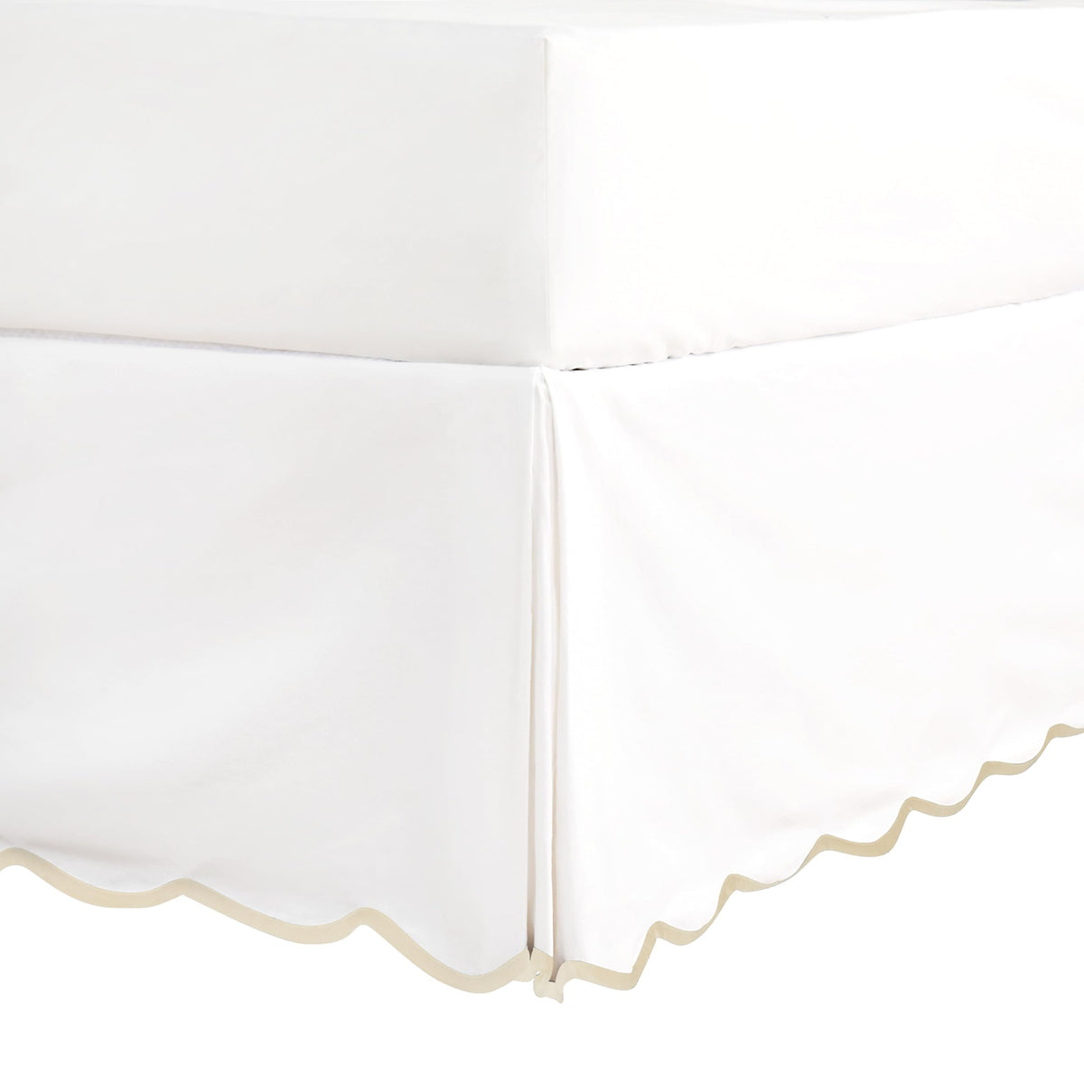 HIG Off White Chic Queen bedskirt front view with scallop edge and privacy