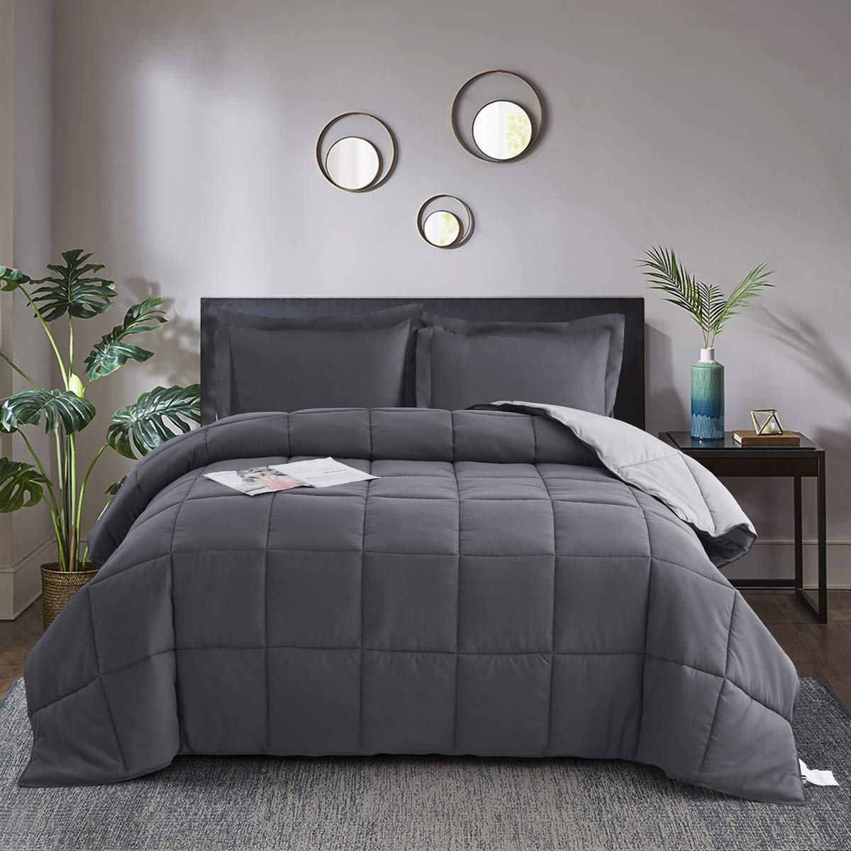 HIG gray pillow shams pair completes coordinated styling and easy bed making.