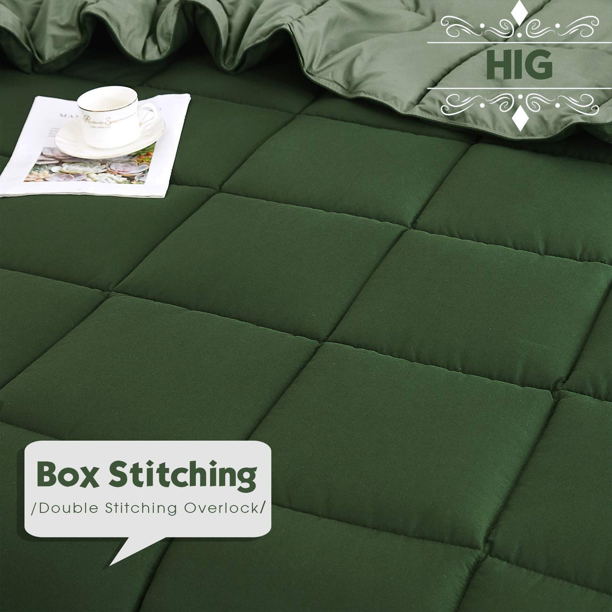 HIG queen-size comforter 90x92 with matching look for a balanced bed setup