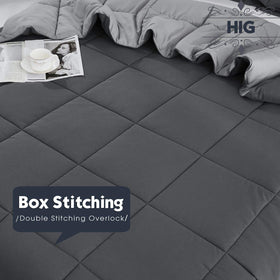 HIG reversible two-tone gray comforter closeup with two mood options