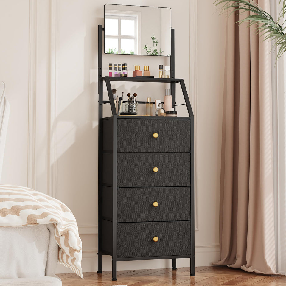 HIGDBFE 4-Drawer Dresser with Adjustable Mirror for grooming routines