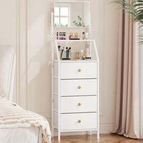 HIGDBFE 4-drawer dresser with mirror in a compact bedroom setup for efficient storage