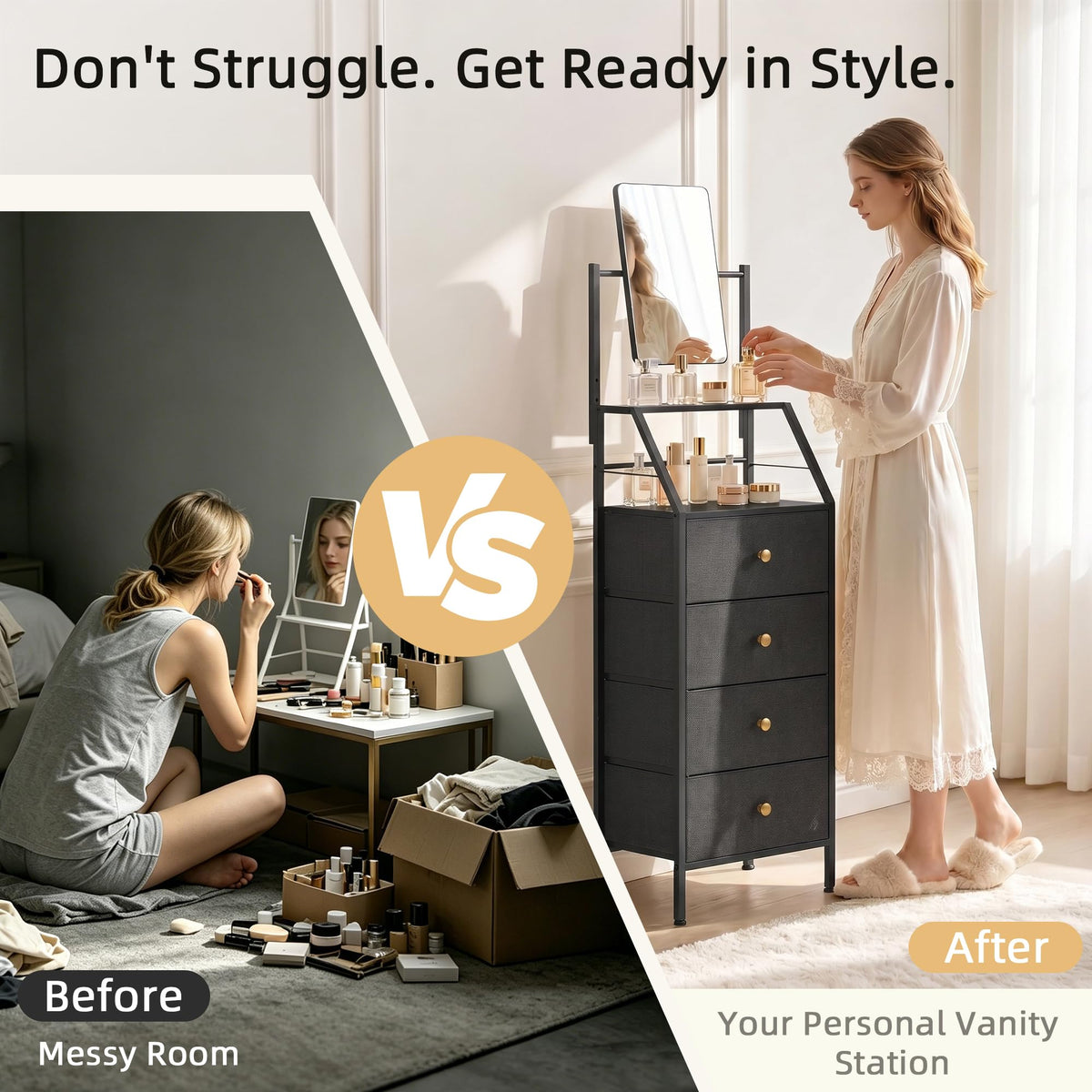 HIGDBFE dresser with adjustable mirror for flexible vanity sessions