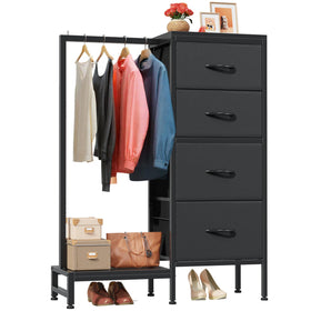 HIGDBFE dresser with hanging rack in black provides tall coat storage
