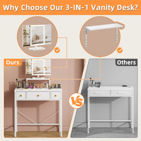 HIGDBFE vanity desk compact dimensions shown for space planning in bedrooms